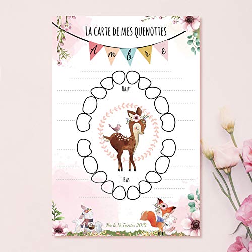 Carte Quenottes Bebe Carte Dents De Bebe Au Theme Biche Et Foret Pastel Pour Votre Fille Amazon Fr Produits Handmade