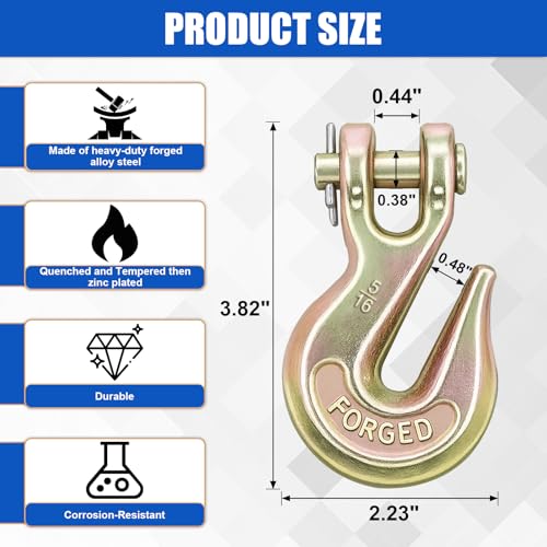 Image of 5 /16 inch Clevis Grab Hooks Grade 70, Heavy Duty Chain Hooks, 10 Pack | Forged Alloy Steel Tow Hook with 5,400 lbs WLL 21,600 lbs Break Load, Zinc-Plated for Truck Trailer Tow Chain Transport