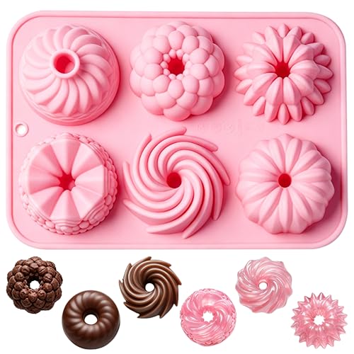 Ysqool Mini Cake Pan, Silicone Fluted Tube Cake Pans, 6-Cavity Nonstick Silicone Baking Mold for...