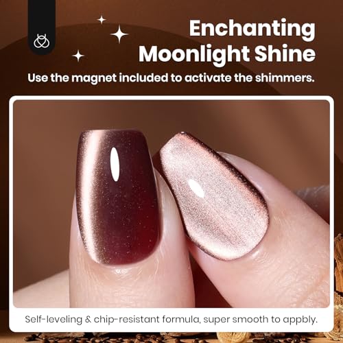 Image of Beetles Brown Cat Eye Gel Nail Polish - Cinnamon Girl Cat Eye Gel Polish, 15ML Glitter Brown Magnetic Gel Polish Jelly Sheer Translucent Effect Soak Off UV French Nail Art Manicure Gift for Women