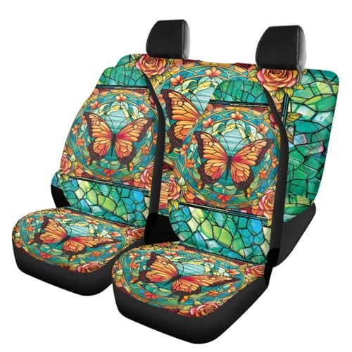 Allcute Juego completo de fundas para asientos delanteros y traseros de automóvil, diseño de mariposas, para SUV, camiones, furgonetas, sedán, fácil de instalar, color verde, duradero, accesorios de