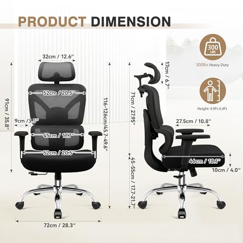 Image of Ergonomic Office Desk Chair, Mesh Office Chairs Comfy for Prolonged Sitting