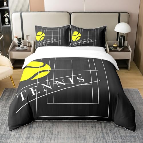 Tennis Imprimé Coton Housse de Couette 220x240 Enfants Jeu de Balle Ensemble de Literiethème Sportif Housse de Couette Confortable Court de Tennis Couvre Lit...