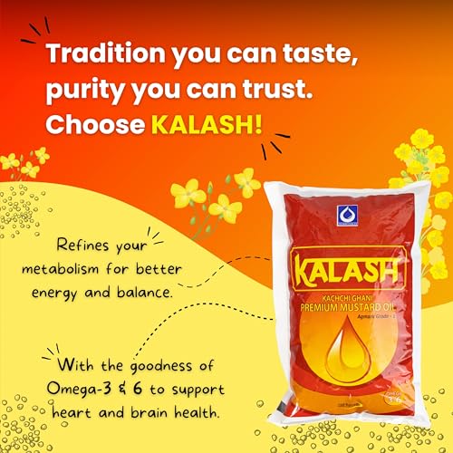 Image of KALASH Kachi Ghani Pure Mustard Oil | 1 LTR POUCH | Nutrient-Rich & Chemical-Free | Mustard Seeds | Retains Natural Flavour & Aroma | Ideal for Cooking & Wellness