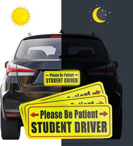 Image of 3 Pcs Student Driver Magnet For Car,Please Be Patient Student Driver Sticker ,New Student Driver Sticker ,Safety Warning Signs,High Reflective,Reusable Movable,Set of 3. 3.5 inch x 9 inch