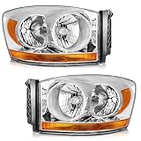 WEELMOTO Headlights with Bottom Amber Light Models for 2006-2008 Dodge Ram 1500/2500/3500 ONLY; Headlights Assemblies for 2006 2007 2008 Dodge Ram 1500/2500/3500 Chrome