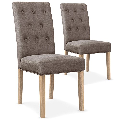 Menzzo Lot de 2 chaises capitonnées Gaya Tissu Taupe