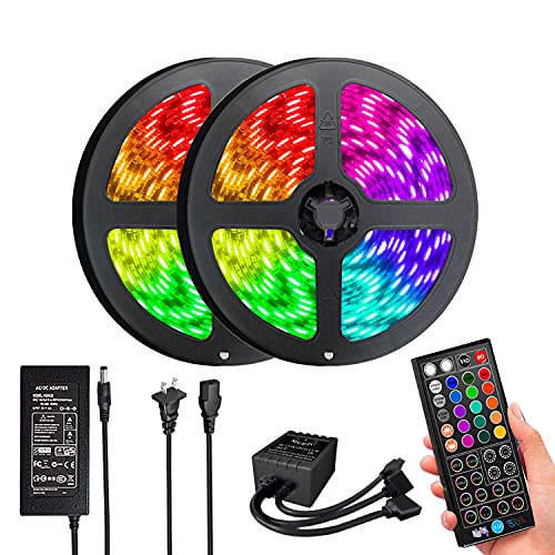 32.8FT LED Strip Lights, Music Sync LED Light Strip Kits with 40-Keys Remote and 12V Power Supply, DIY Flexible SMD 5050 SMD 300 LEDs RGB LED Lights for Room TV