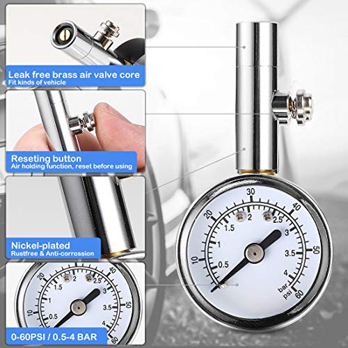 CZC AUTO Heavy Duty Tire Pressure Gauge Reader Checker 0-60PSI, ANSI B40.1 Accurate Mechanical Air Gage, Chrome Plated Single Chuck Dial Wheel Pressure Tester for Motorcycle Bike Car RV Bicycle - Image 3