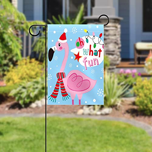 Drapeau de jardin flamant rose et flocon 30x45 cm double face en polyester pongé