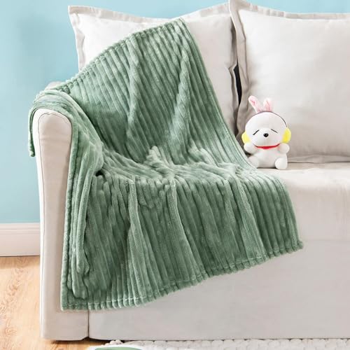 Image of MIULEE Fleece Baby Blanket for Infant, Newborn, Durable Plush Fuzzy Extra Soft Warm Cozy Sage Green Striped Flannel Throw Blanket for Crib Couch Sofa Bed 30"x40"
