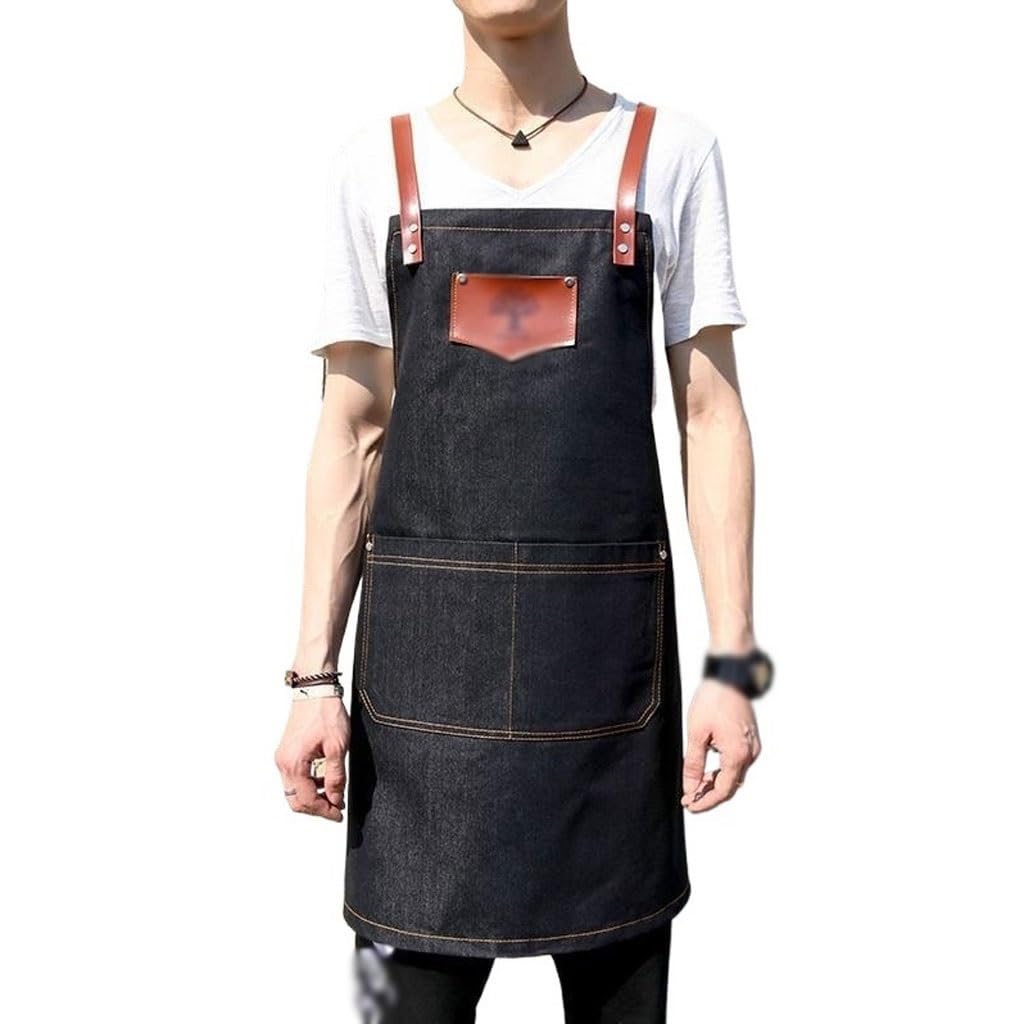 Grembiule da cucina in denim, per uomini e donne, per pitturare, barista, latte, tè, negozio, cucina, cameriere, parrucchiere, lavoro, grembiule con tasche