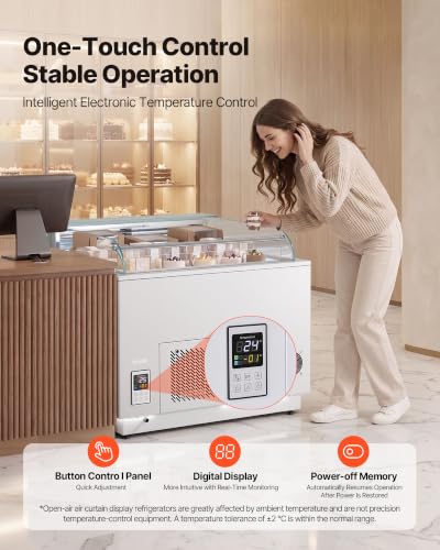 Image of VEVOR Open Air Merchandiser, 3.1 cu. ft. Shelving Commercial Refrigerator, Grab and Go Fan Cooling Display Cooler, with LED Lighting, Night Curtain, Horizontal for Restaurants, Stores, Office
