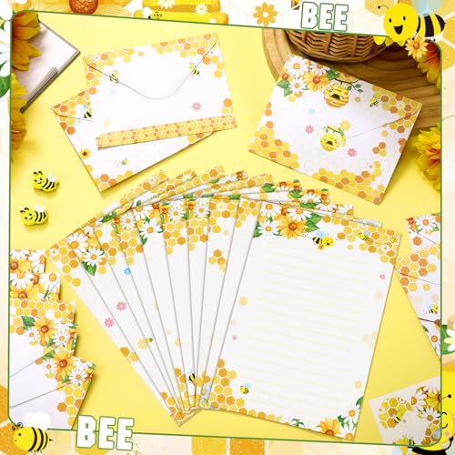 Image of TaoBary 160 Pcs Stationery Paper Set 50 Double Sided Stationery Papers with 50 Matching Envelopes and 60 Round Dot Sticker, 10 Design(Bee,8.25 x5.5 Inch)