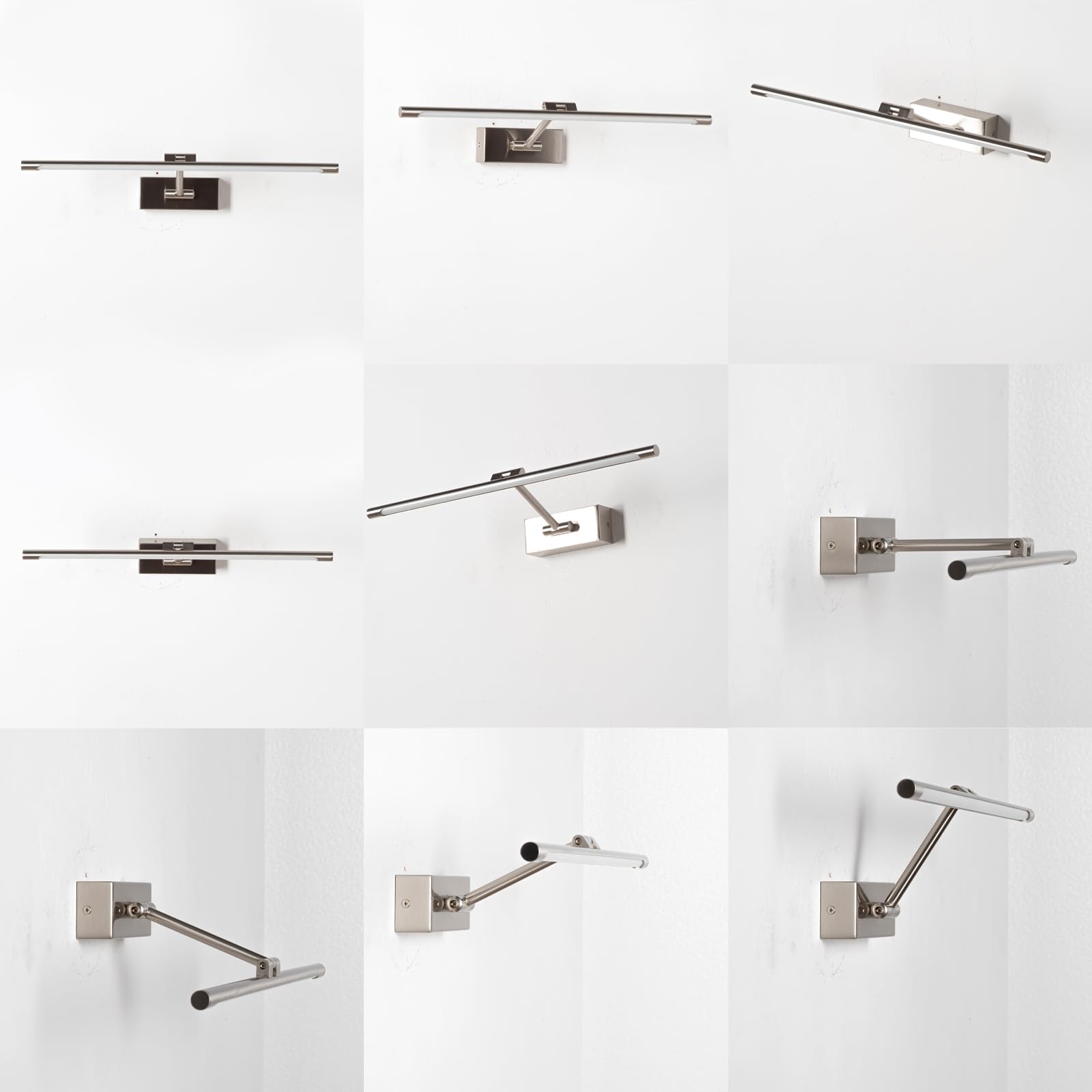 Alpinaluz Aplique LED para Cuadros y Espejos 48 cm 10W Luz Blanca Cálida 2700K Brazo Articulado Orientable Diseño Lineal Aluminio Acabado Níquel Cepillado Montaje en Pared