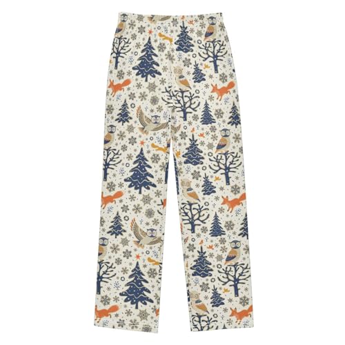 Owl Fox Snowflake Boys Long Pants Soft Trousers Elastic Waist Kids Lounge Bottoms with Pockets S-XL