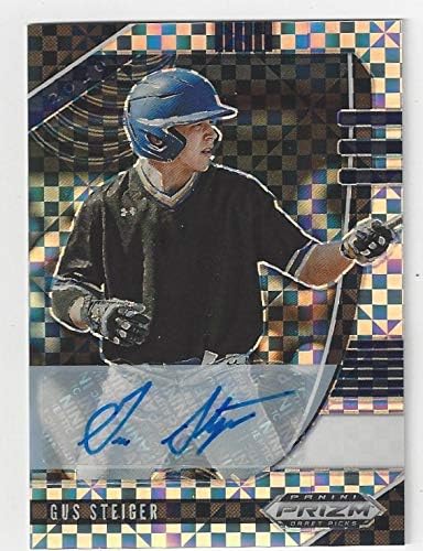 Gus Steiger Serial Numbered #07/17 Autographed Plaid Power Surge Silver Prizm Special Insert Collectible Baseball Card - 2020 Panini Draft Picks Baseball Card #PDP147 (Cincinnati Reds) Free Shipping