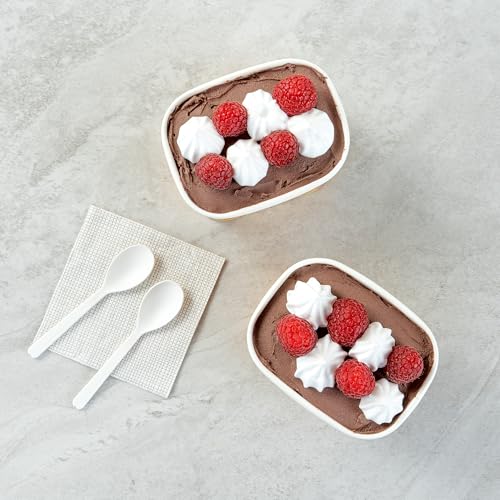Image of Restaurantware Paper Cups 50 Count 12 Ounce Square Disposable Ice Cream Containers, Leak-Resistant Paper Dessert To Go Cups, Hot And Cold Food, Durable Chocolate Drizzle Design