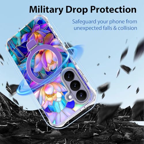Casehas Magnetic for Galaxy S26 Case with Invisible Stand, Compatible with MagSafe, Shockproof Slim Anti-Slip Military Drop Protection Hard Phone Case Purple Lotus by Casehas - Used condition - Image 4