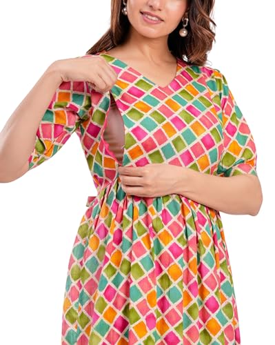 Image of JAIPURFAME Stylish Women's Pure Cotton All Over Printed Kurti Gown, Maternity Dress, and Feeding Dress - Comfortable and Elegant Maternity Wear for Women