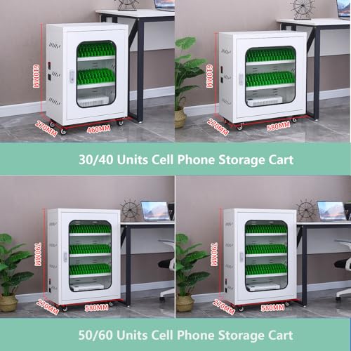 Carrello di Ricarica per cellulari per 30/40/50/60 telefoni, armadietto Porta USB con Scomparti, Ideale per scuole e aziende, Stazione di Ricarica sicura con 30 slo,60slots