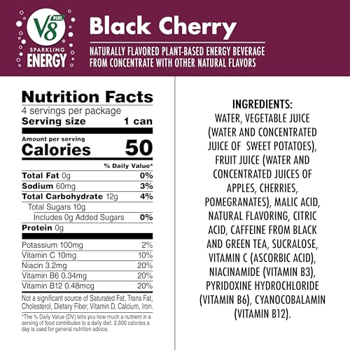 Image of V8 +ENERGY Black Cherry Energy Drink, 11.5 fl oz Can (Pack of 4)