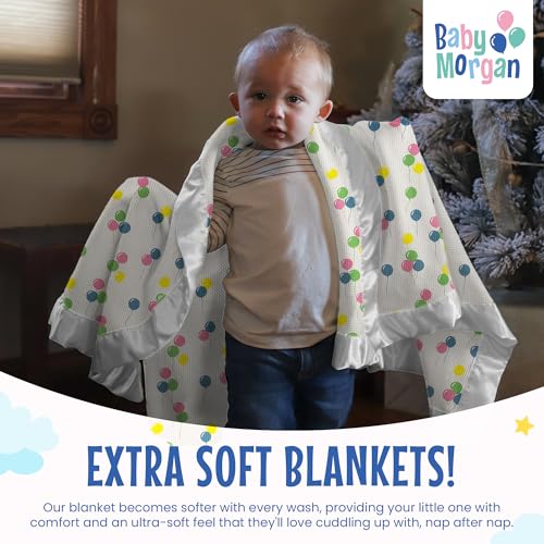 Image of Blankets Thermal Waffle Baby Blanket Crib Bedding - Soft Cozy Warm Infant Thermal Cover for Nursery Stroller or Bassinet, Lightweight Ideal Shower Gift Nylon Trim Balloon Pattern 36 inch x 50 inch