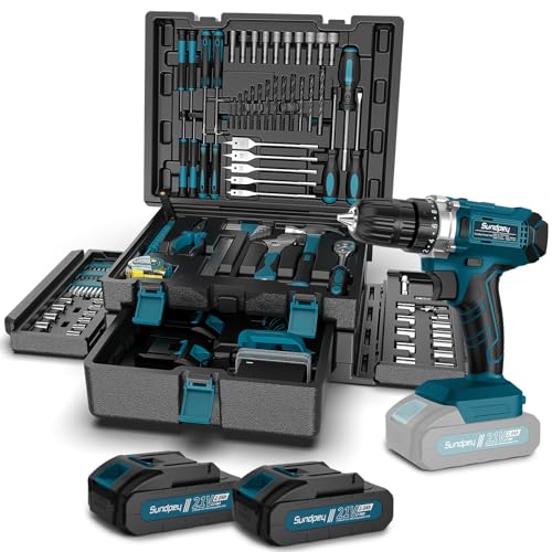 Portable 255-Piece Tool Kit with Cordless Drill for Homeowners and DIY Enthusiasts
