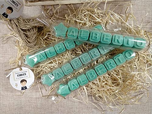 Jabones Personalizados.-Letras de Jabon con tu Nombre.Eventos.-Regalos personalizados (pack 20 ud, verde esmeralda)