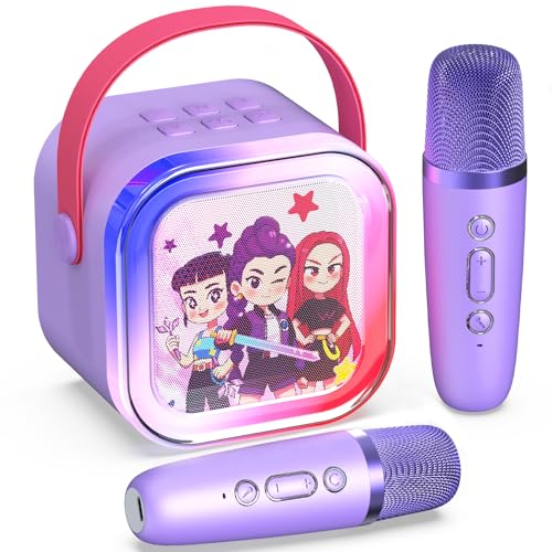 Mini Karaoke Machine for Kids 5 Voice Effects - Portable Bluetooth Speaker with 2 Wireless Mics LED Lights for Boys Girls Ages 3-12| Kids Karaoke Machine Birthday Gift Toy for Singing Party & Play