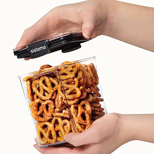 Sistema Ultra Airtight Pantry Storage Container | 920 ml Square Food Storage Container | Stackable | with Locking Clips | BPA-Free | Clear with Black Accents - Image 4