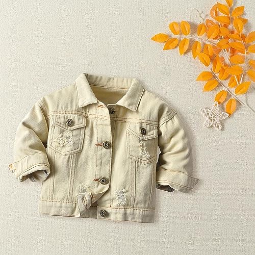 Kids Girls Ripped Denim Jacket Solid Color Button Down Long Sleeve Lapel Coat Stylish Casual Outwear for Toddler Girls3