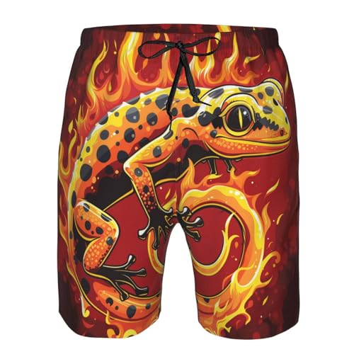 Men's Quick Dry Swim Shorts Fire Salamander Gecko Flames Animal Red Beach Trunks with Pockets3