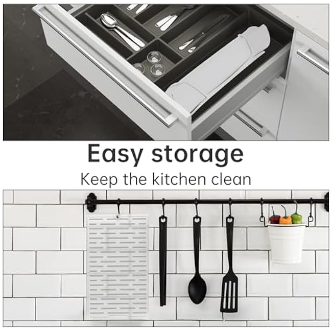 NiHome Extra-Large Trifold Dish Drying Mat, Foldable Compact Easy Storage Silicone Drying Mat for Kitchen Counter Heat & Cold Resistant, Anti-Slip Durable Dish Drying Kitchen Mat (Translucent White)