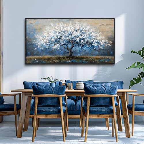 KELIYUAN Large Canvas Wall Art For Living Room Abstract Tree Wall Decor For Bedroom Wall Painting Blue Tree Picture Black Framed Office Dining Room Decor Artwork Hotel Room Mural Home Decor 20"X40"