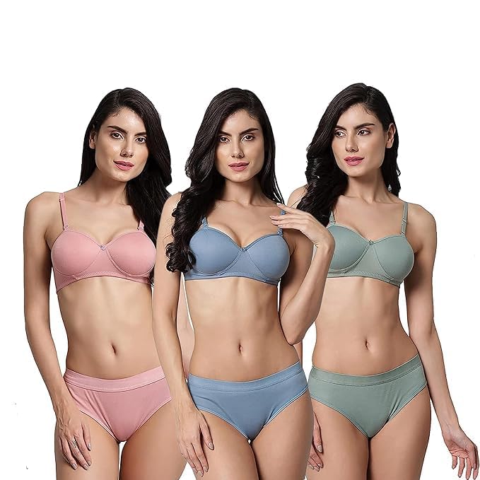 Women's Printed Lighty Padded Bra & Panty Set Regular Lingerie Set Bra Panty Set Panty Bra Set for Women-image-47