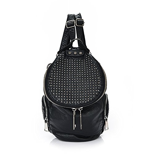 Sac à dos seau à rivets style Western retro pour femme noir