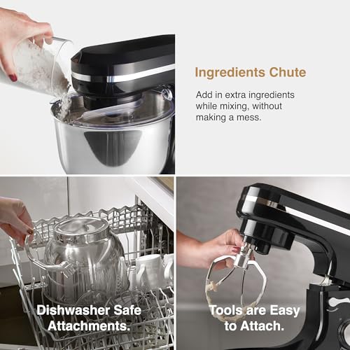 VonShef Black Stand Mixer 1000W - Electric Stand Mixers for Baking, 8 Speed Standing Food Mixer with Splash Guard, 4.5L Stainless Steel Mixing Bowl, Beater, Dough Hook & Balloon Whisk - Image 5