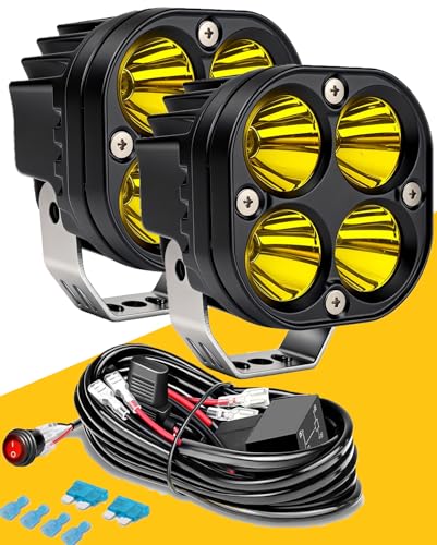 LED Pod Lights & Ditch Lights for Off Road: 3-4 Inch Amber pod Lights with Plug & Play Wiring Harness Waterproof High Lumen for Truck Jeep ATV Motorcycle | Driving & yellow Fog Light Kit
