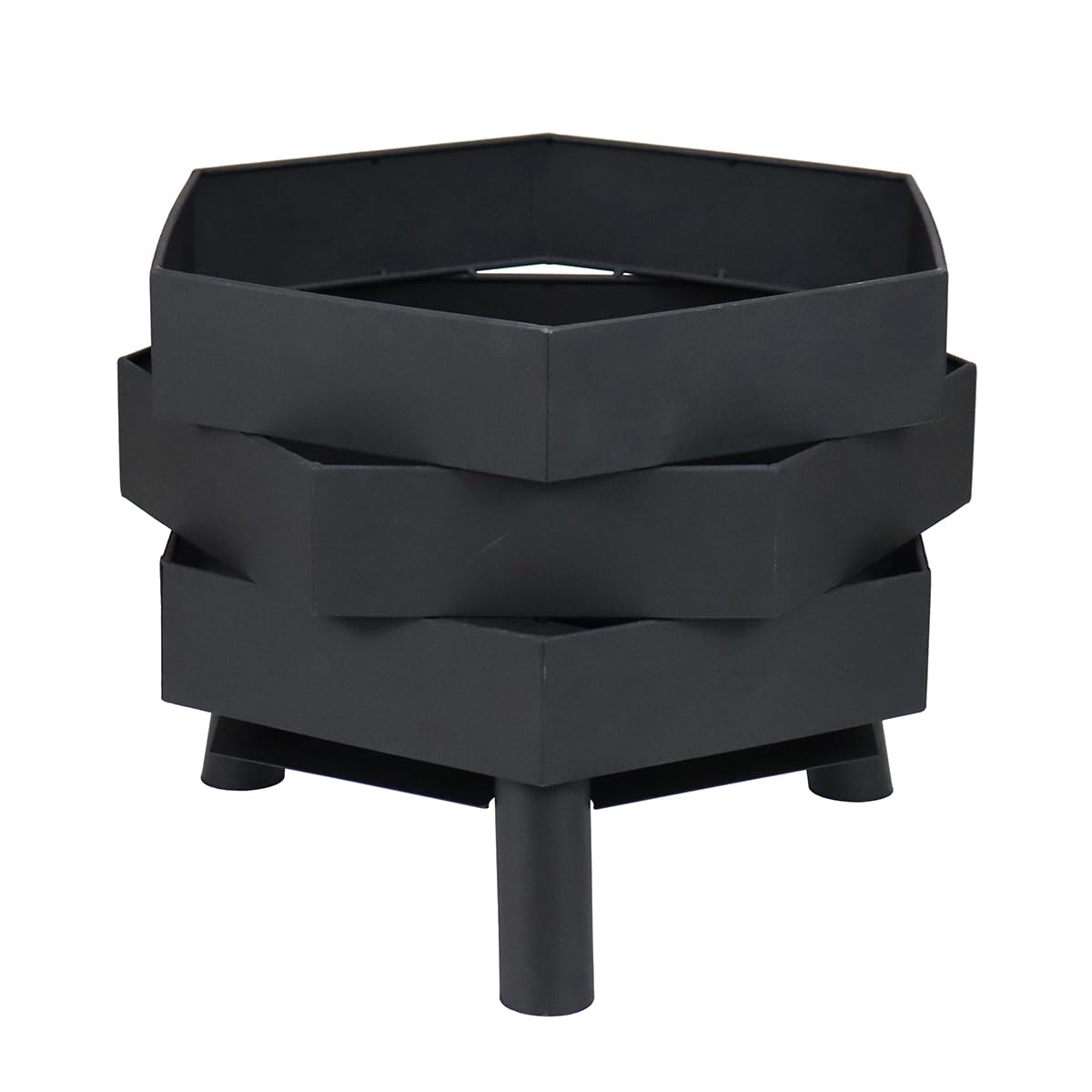CHARLES BENTLEY Brasero Hexagonal Moderne 46cm, Acier thermolaqué Noir, résistant à la Chaleur et Rouille, avec tisonnier, Design Contemporain (46x46x35.5cm)