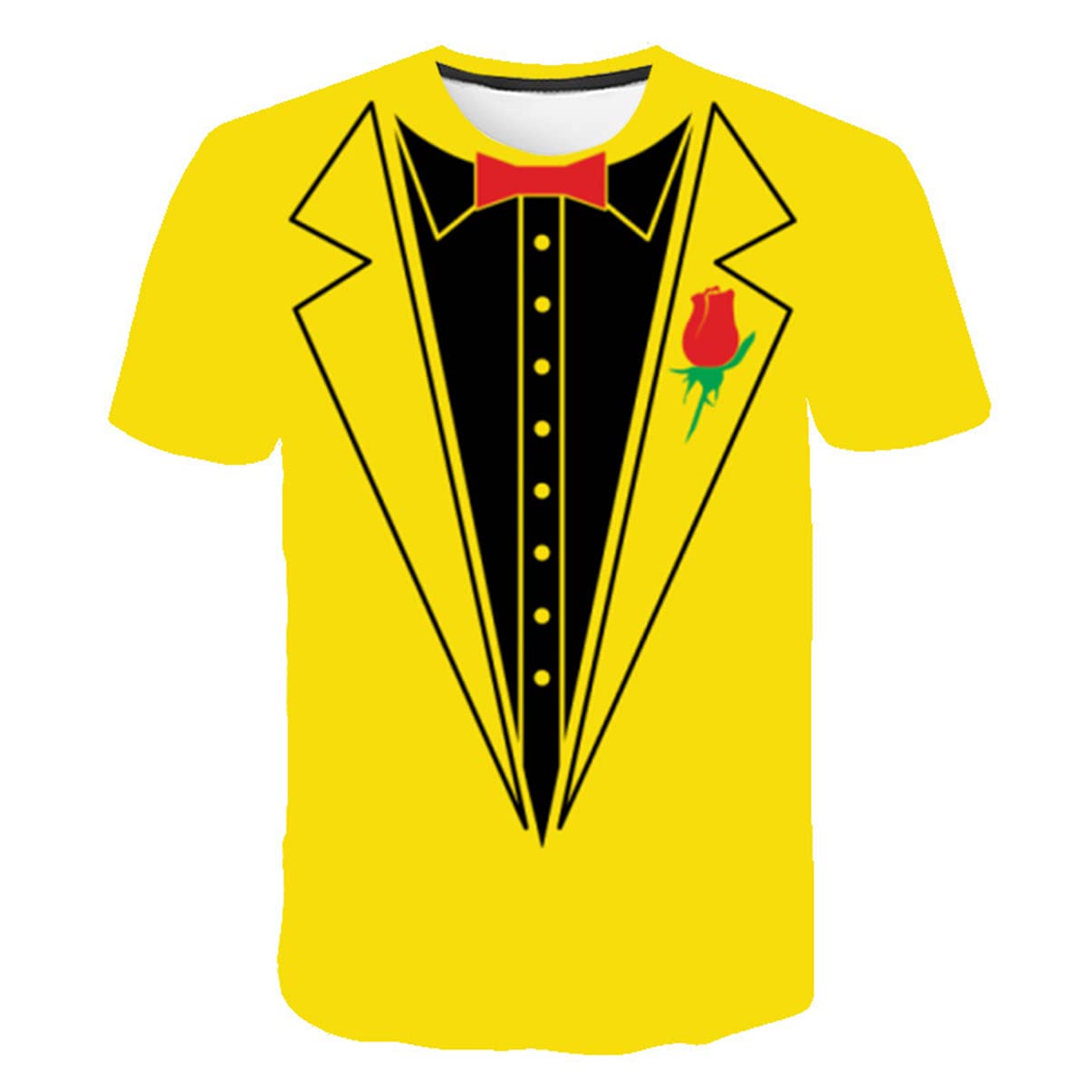 LAOLIUSN Tuxedo T Shirts for Men Tux Costume Suit and Tie Tee Shirt Gifts T-Shirt, Yellow, 3XL