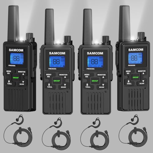 Image of SAMCOM FRS Two Way Radios Bulk Set with NOAA Group Call Alert Earpiece | 2-Watt License-free 22 channels 1250mAh battery Rechargeable USB Charging UHF Walkie Talkie for Adults Restaurant Warehouse