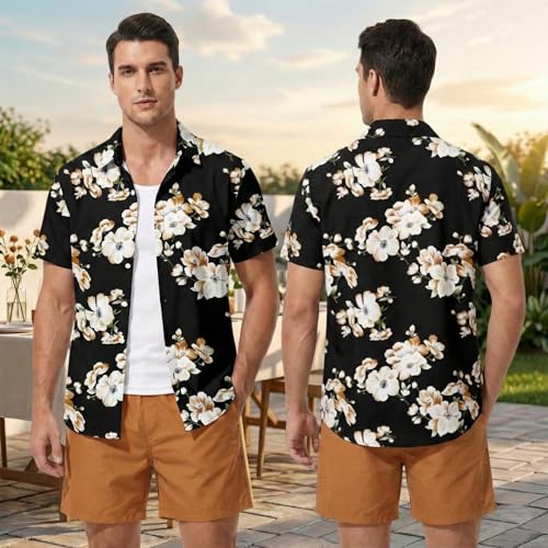 Image of DRESSFO Matchable Couples' Outfit Tropical Flower Leaf Print Button-up Shirt Or Strappy Dress