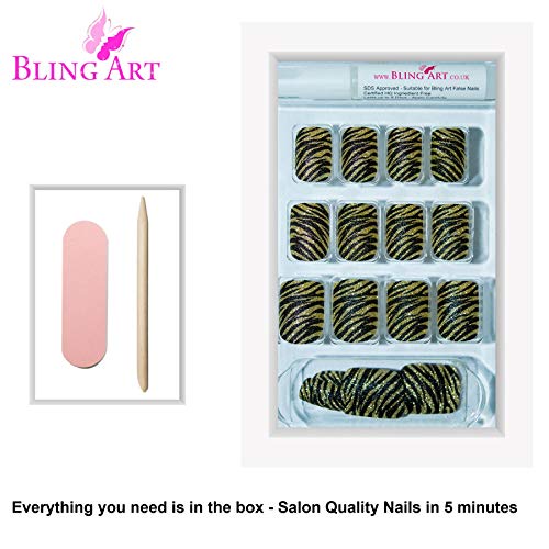 False Nails by Bling Art Gold Black French Manicure Fake Medium Tips with Glue
