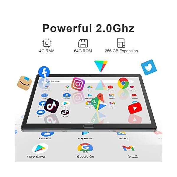 Semeakoko Tablet 10 Zoll 2 in 1 Android 12 Tablet PC 4GB + 64GB Speicher 256GB 2.0Ghz CPU FHD 1080P 5G WiFi Bluetooth 5.0 GPS mit kabelloser Maus Tastatur Stift Hülle GMS-Zertifizierung – Bild 5