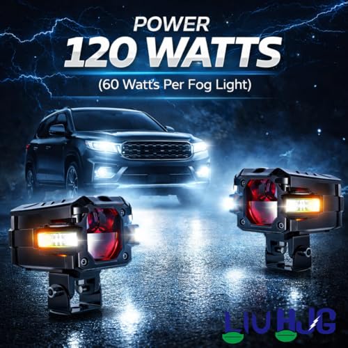 Image of LIU HJG 3 Lens Fog Light with Indicator Waterproof 60W Each (120W Total) 12V-80V DC Power Yellow, White, Warm White, Red Devil Eye & Amber Indicator Light Universal fit All Bike & Car Model (Pack 2)