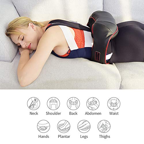 Handsfree Shiatsu Neck Shoulder Massager ELLESYE Electric Back Massage with Heat Vibration Deep Kneading Tissue Massage for Muscles Pain Soreness Relief in Office and Home