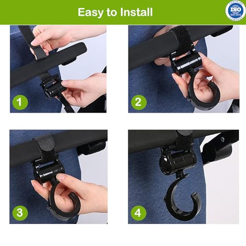 Image of Safe-O-Kid Strong Stroller Hooks (Pack of 4) - Heavy Duty, Durable, Universal Hooks for Bags, Toys & More, Black