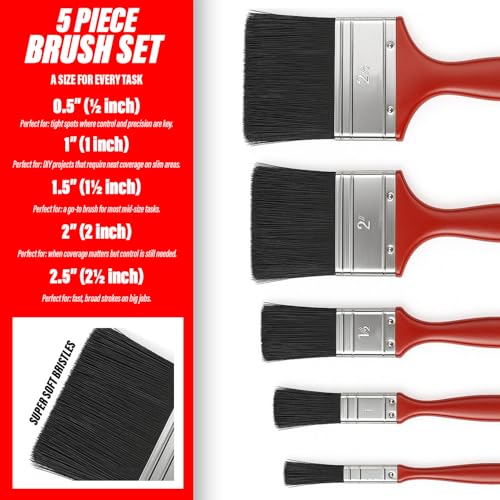 Xtremeauto 5pc Paint Brush Set – Synthetic Bristle Brushes for Emulsion, Gloss, Varnish & Stains – Ergonomic Handles – Sizes: 0.5”, 1”, 1.5”, 2”, 2.5” – Ideal for DIY & Craft Projects (5 Piece) 4 Xtremeauto 5pc Paint Brush Set – Synthetic Bristle Brushes for Emulsion, Gloss, Varnish & Stains – Ergonomic Handles – Sizes: 0.5”, 1”, 1.5”, 2”, 2.5” – Ideal for DIY & Craft Projects (5 Piece) - Image 4