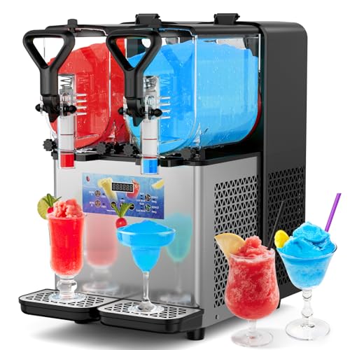 Slushie Machine, No Ice Needed, 2 Gal/8L, 4L×2 Tanks Frozen Drink Machine, 110V Stainless Steel Margarita Machine for Restaurant Home Party Bar Cocktail Alcohol Beverage Wine